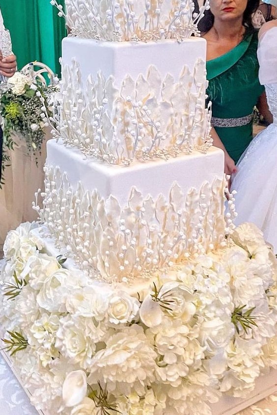 Huge White Floral Wedding Cakes