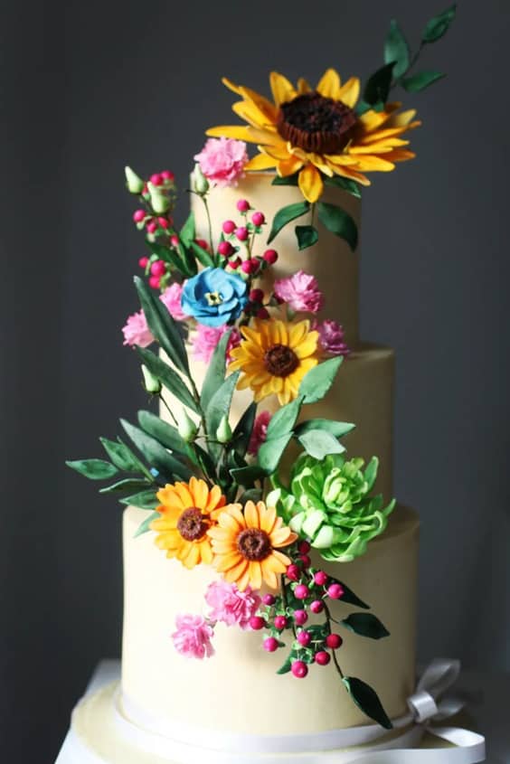 Sunflowers Floral Wedding Cakes