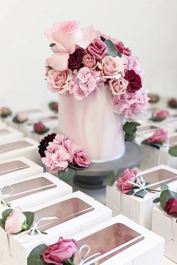 Pink Roses Floral Wedding Cakes
