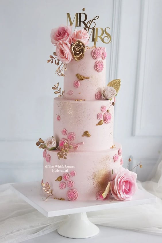 Pink Floral Wedding Cakes