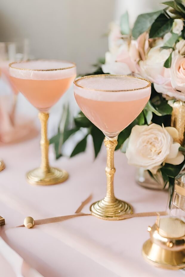 Elegant wedding setup with blush pink and gold theme