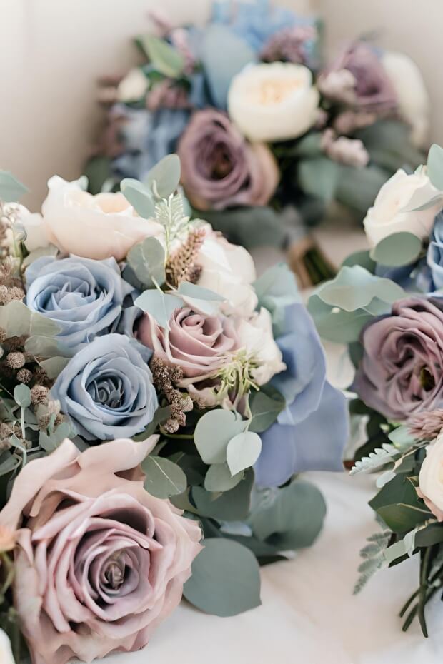 Purple and Blue Wedding Flower Arrangement