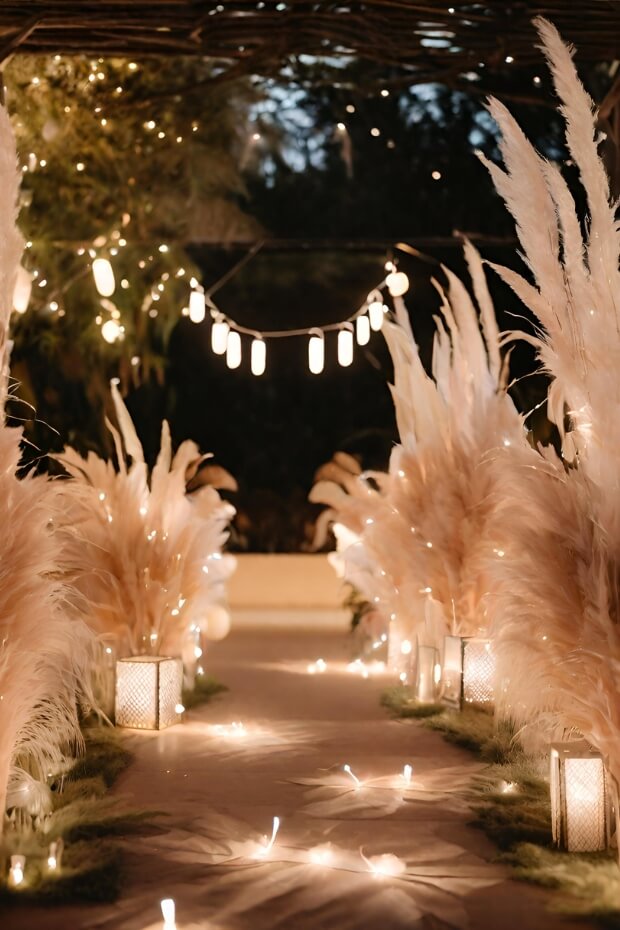 Romantic decor with fairy lights and candles