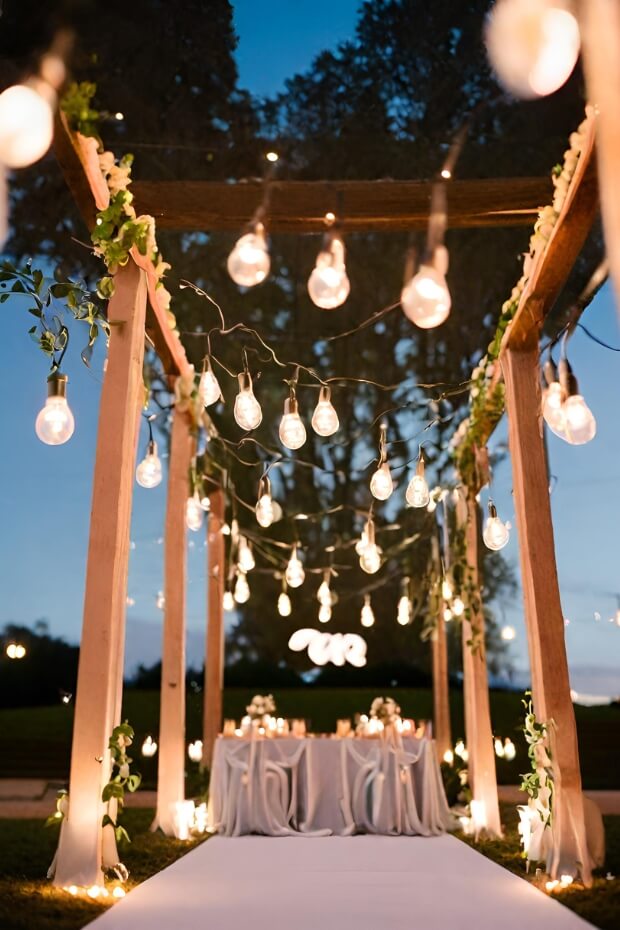 Romantic and elegant wedding with lights