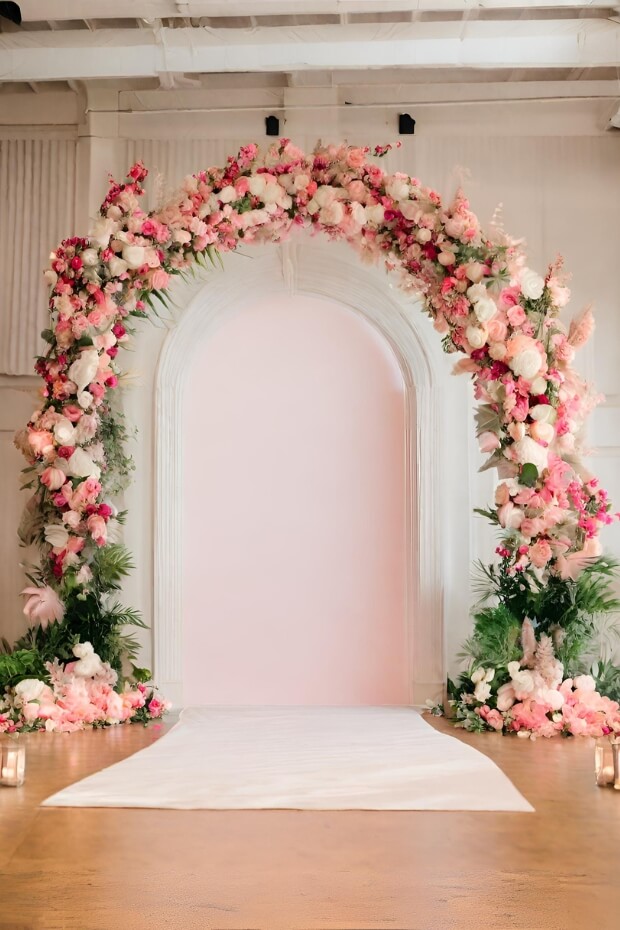 Romantic pink and white floral wedding arch