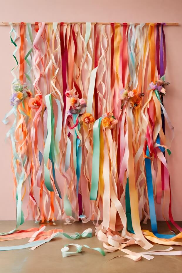 Vibrant ribbon wedding backdrop