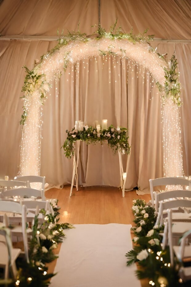 Wedding arch with fairy lights