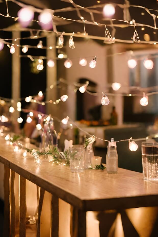 Wedding bar surrounded by fairy lights