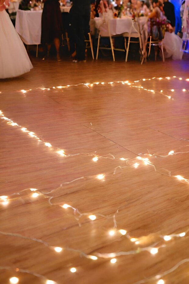 Wedding dance floor with twinkling lights