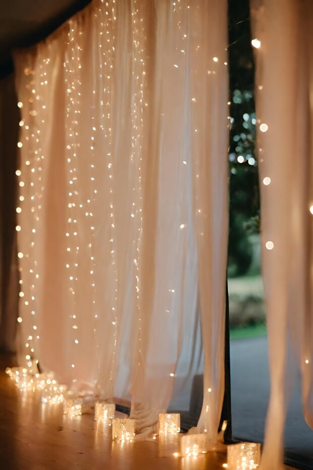 Wedding decoration with lights on window