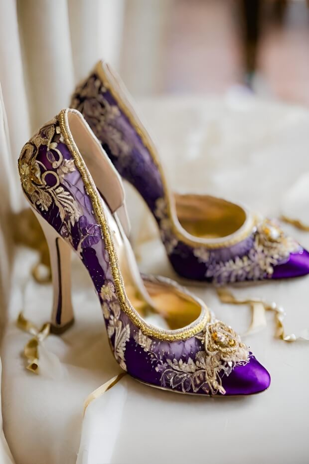 Beautiful and elegant Purple and Gold Wedding Shoes