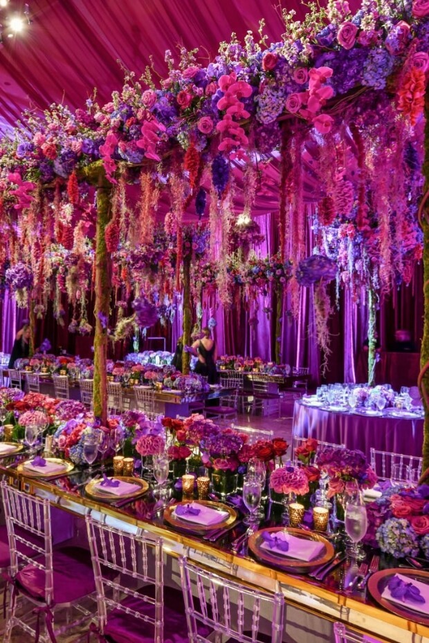 Luxurious purple and white wedding setup