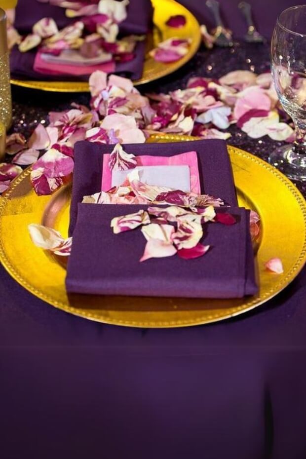 Visually stunning Purple and Gold Wedding Theme Ideas with elegant decorations