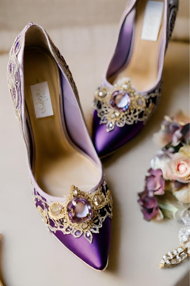 Visually appealing Purple and Gold Wedding Shoes for a special occasion