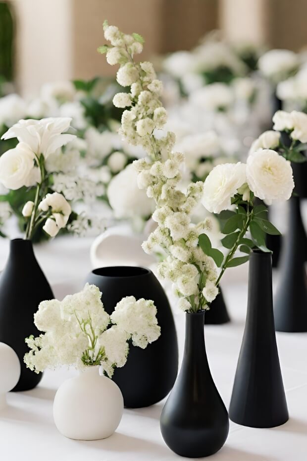 Elegant white and black vase centerpiece