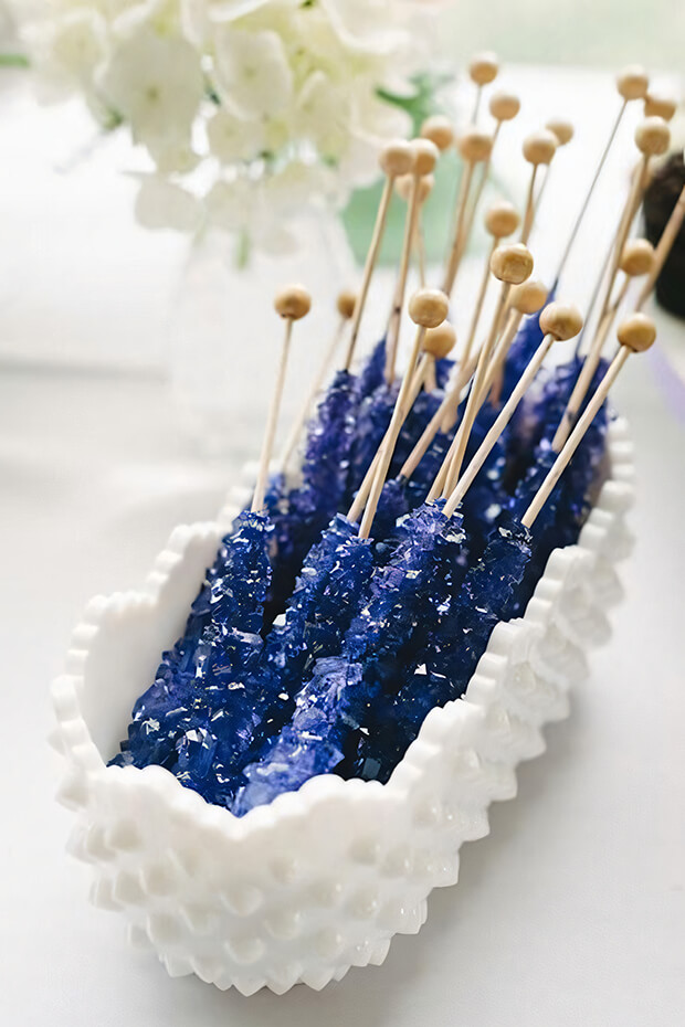 Navy rock candies resembling a starry night sky