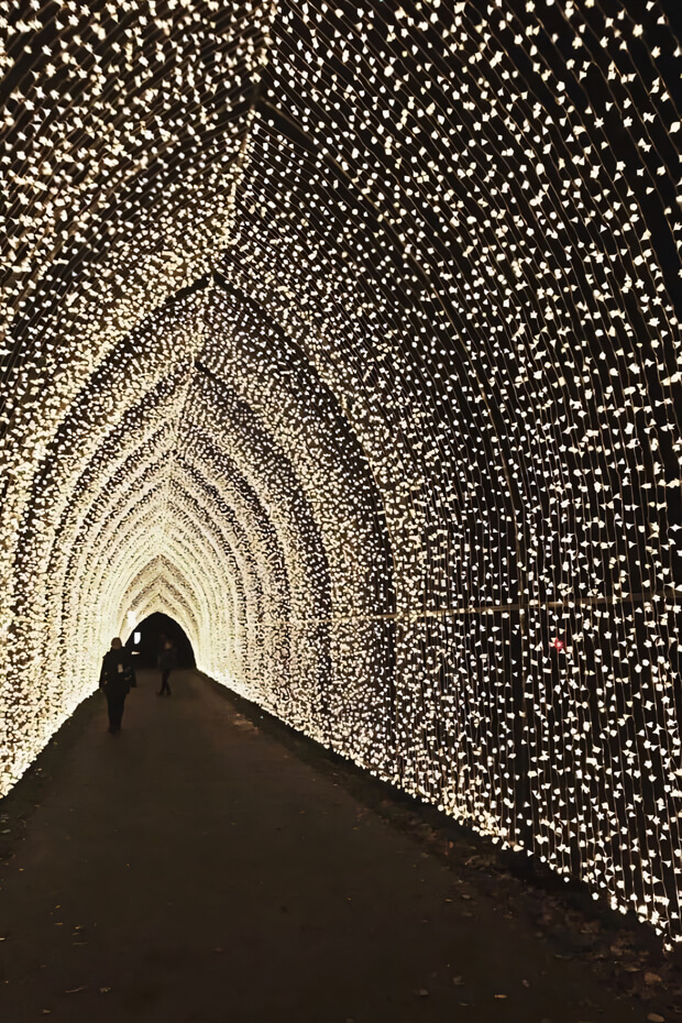 Tunnel with white lights creating dreamy atmosphere