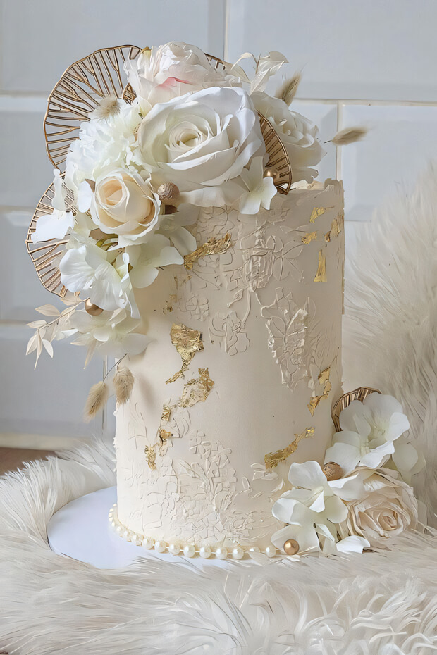 Tips for achieving a balanced and organic floral cascade on boho cakes
