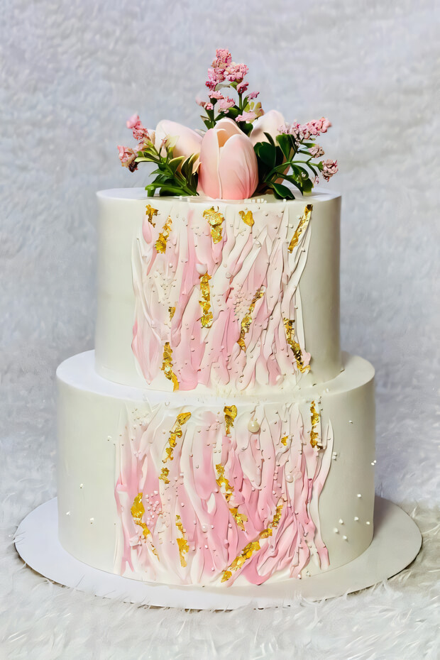 Watercolor boho cakes with blended dreamy colors