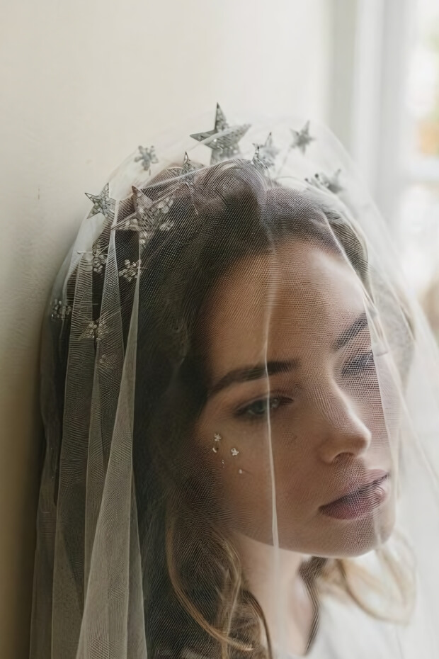 Delicate veil and headpiece with celestial aura