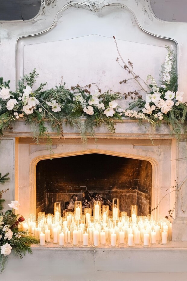 Candles, Greenery, and Flowers Wedding Decor