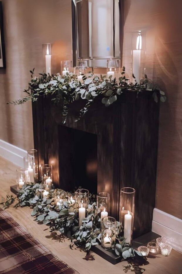 Eucalyptus Leaves and Candles Wedding Decor