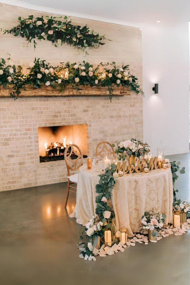 Floral Garland and Candles Wedding Decor
